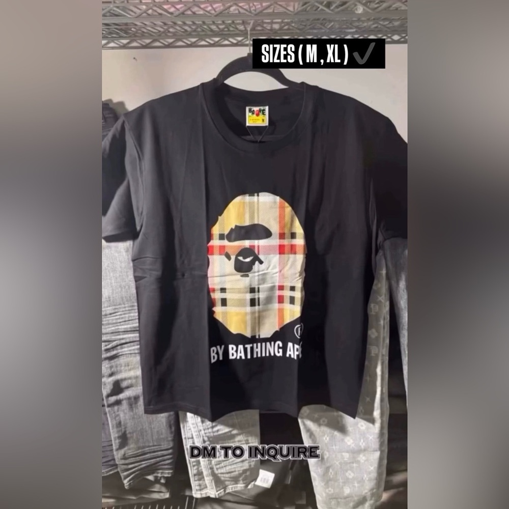 Bape Black and Plaid Ape Head T-Shirt